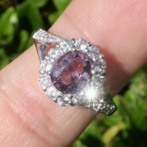 Very Awesome 14k Solid White Gold Natural Purple Spinel HALO Ring Size 7 - Picture 1 of 9