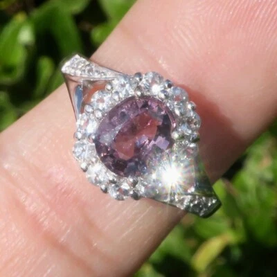 Muy Impresionante Anillo HALO Espinela Púrpura Natural Oro Blanco Sólido 14k Talla 7 Foto 1 de 4