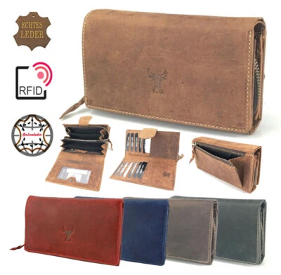 L&B COLLECTION RFID Damen Geldbörse Wild Echt Leder Portemonnaie Büffelleder Kellner Portmonee