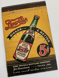 Pepsi: Cola großes Streichholzheft Sandquellen Abfüllung Branham Tulsa OK Cover Soda Adv - Bild 1 von 5