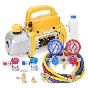 FAVORCOOL 3CFM 1/4HP Vacuum Pump AC Manifold Gauge Set Combo for R410A R22 - Picture 1 of 6