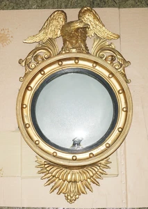 ANTIQUE REGENCY CIR 1820 ALBAN VOKINS GOLD GILTWOOD CONVEX BULLSEYE EAGLE MIRROR - Picture 1 of 17