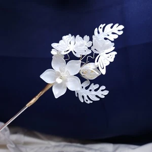 Snowbeauty White Flower Snow Tree Butterfly Silver Bridal Hair Pin Hair Stick - Picture 1 of 9