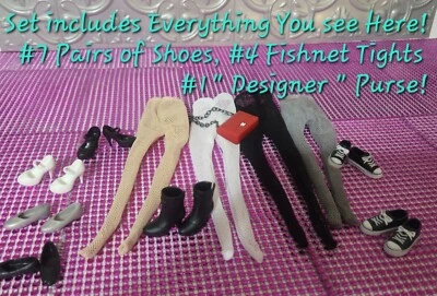 Quality Curvy Barbie Shoes ~NO DOLLS  M2M & Hybrids #7 Pair+ #4 Tights + Purse - Image 1 of 4