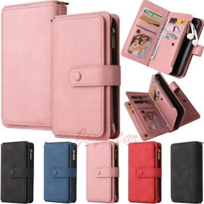 15 Card Holder Wallet Leather Case Cover For iPhone 16 Pro 15 14 13 12 11 7 8 SE - Image 1 of 4