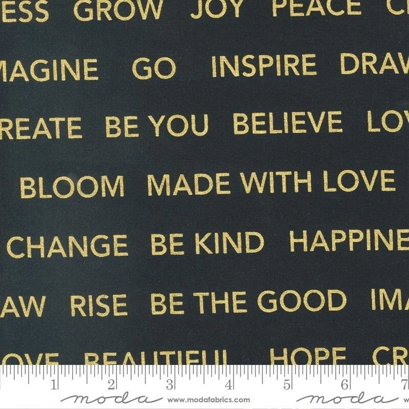 Moda Gilded by Alli K. Design 11536 16M Black Kind Words w/Metallic  Cotton - Image 1 of 1