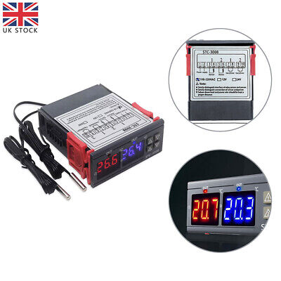 Digital 220V STC-3008 Temperature Controller Temp Sensor Thermostat Control UK • 8.77£