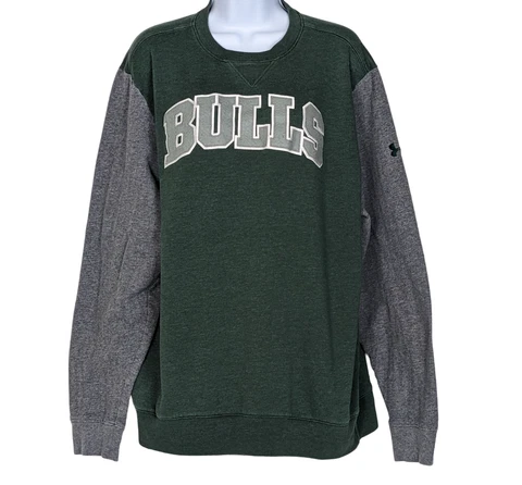 Under Armour Men's Sz XL USF Bulls Sweatshirt Green & Gray W/Elbow Patches Cover
