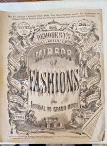 Specchio della moda Demorest guerra civile 1864 completo con targa a colori, molto bello - Foto 1 di 9