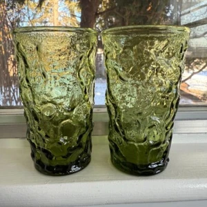 Vintage Anchor Hocking Lido Milano Avocado Green 1960s 4" Juice Glass Set of 2 - Picture 1 of 6
