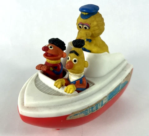 Vintage Sesame Street 1997 TYCO Preschool Wind Up Boat Big Bird Bert Ernie Works Cover
