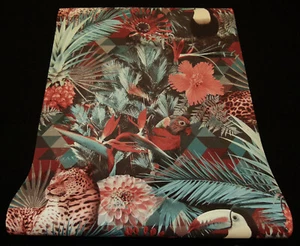 10083-13) moderne Vliestapete "InstaWalls" Vögel Jaguar Blätter Blumen Dschungel - Bild 1 von 3