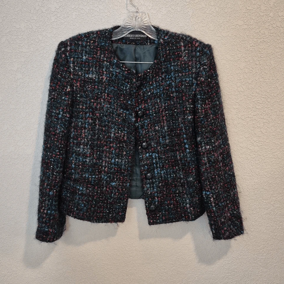 HERBERT GROSSMAN Wool Blend Tweed Jacket Size 8 - Image 1 of 4