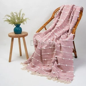 Woven Handmade Soft Cotton Throw Indian Handloom Large Sofa Couch Blanket - Picture 1 of 6