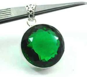 93 Ct Green Topaz Round Cut 925 Sterling Silver Gemstone Pendant Jewelry - Picture 1 of 6
