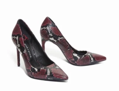 Alice + Olivia Snake Skin Heels in Bordeaux.    New in Box. Size 8.5. - Image 1 of 4