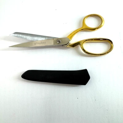 Gingher 8" Gold-Handled Tailor Shears Nickel/Gold Italy w Sheath Sewing Scissors - Image 1 of 4
