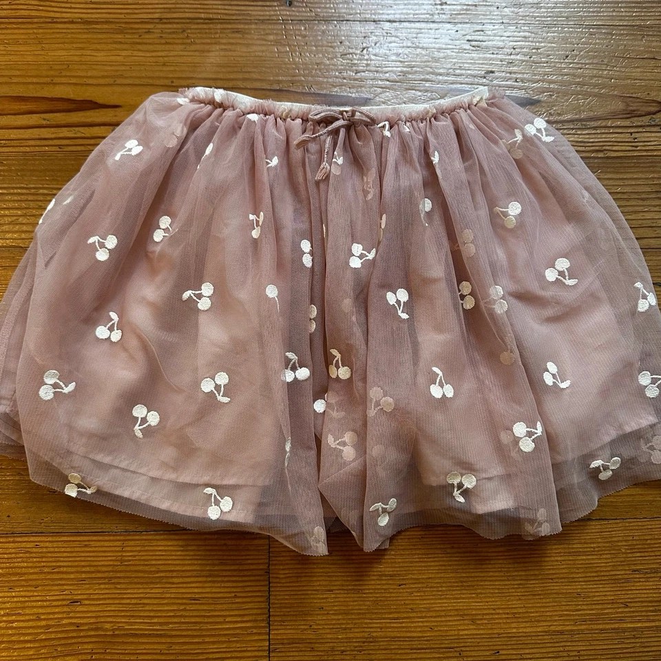 H&M pink sheer white glitter cherry graphic tutu skirt SIZE 6-8 - Image 1 of 4