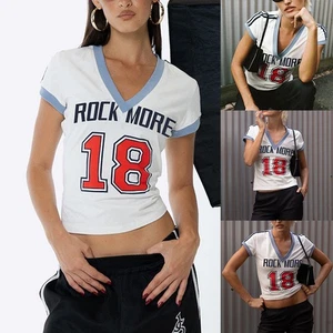 Trendy Jersey T Shirt for Women with Retro Glam Letter Print and Casual Style - Picture 1 of 14