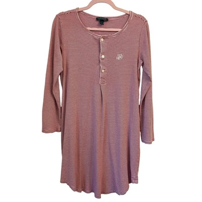 Lauren Ralph Lauren ночная рубашка M Рождество пижамы сна рубашка в красную полоску логотип - Изображение 1 из 4