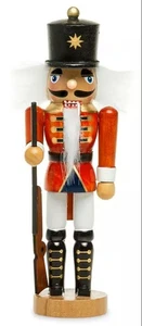 German Christmas Nutcracker - Orange & Gold With Rifle - 18cm - Picture 1 of 1