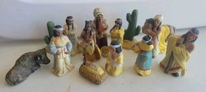 Vintage Native American Indian 13 Piece Ceramic Christmas Nativity Scene - Picture 1 of 8