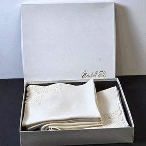Marshall Field's Embroidered Cut Work Quality Linen Dinner Napkins Set of 12 VTG - Picture 1 of 10