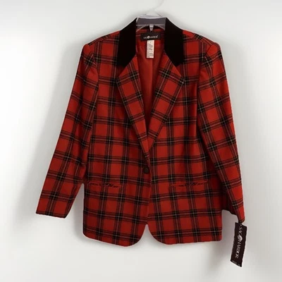 Chaqueta Blazer de Colección Mezcla de Lana Tartán a Cuadros Cuello Terciopelo para Mujer 12 Sag Harbor Nueva con Etiquetas Foto 1 de 4