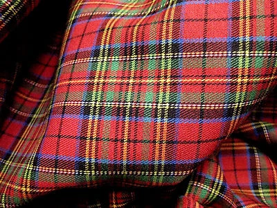 Plaid Scottish Tartan Woven Cotton Fabric by the yard Material Red Blue Green - Image 1 of 3