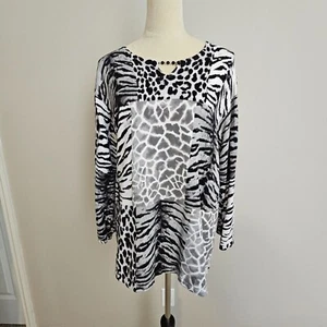 Alfred Dunner Knit Top Tunic Womens 1X Safari Animal Patchwork Print Mob Wife - Picture 1 of 11