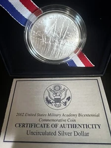 2002 US Military Academy Commemorative Uncirculated Silver Dollar ~ Box & COA - Picture 1 of 7