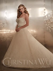 Christina Wu #15572 Size 8 Ivory, Light Gold Strapless Wedding Bridal Ballgown - Picture 1 of 2
