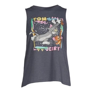 Junior's Gray Hanna Barbera Tom & Jerry Sleeveless Graphic T-Shirt XXL (19) - Picture 1 of 4