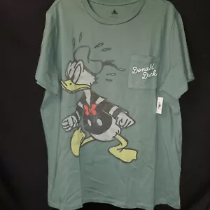 LARGE Disney World Parks exklusives klassisches Donald Duck armeegrünes Erwachsenen-T-Shirt - Bild 1 von 2
