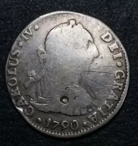 1790 PR Bolivien 2 echte spanische kolonial gefräste Büste Karl IV seltene Silbermünze - Bild 1 von 9