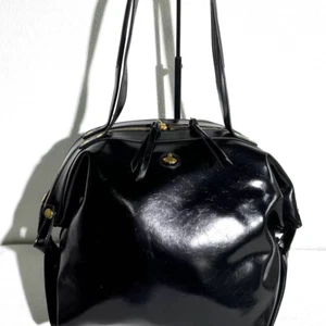 Vivienne Westwood Handbag Shoulder Bag Black Gold Orb Logo Zipper Closure - Picture 1 of 7
