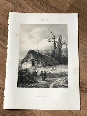 EUGENE LE ROUX XIXe / ENVIRONS D'HONFLEUR GRAVURE LITHOGRAPHIE - Photo 1/3