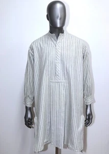 New French Early 20th Grey Striped Woven Cotton Work Pullover Shirt Size M - Picture 1 of 8
