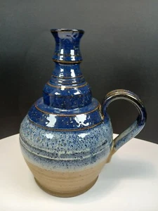 Vintage Paige Studio Pottery One Wick Oil Lamp Signed Art Blue Brown - Picture 1 of 5