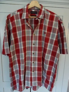 HENRI LLOYD Men's Short Sleeve Red Button Up cotton Check Shirt XL Classic Fit - Picture 1 of 9