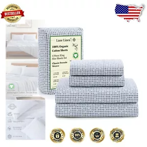 4-teiliges King Size Bio-Baumwolle Lakenset - 400 Fadenzahl, Tupfenmuster - Bild 1 von 11