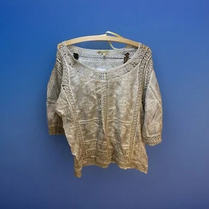 Democracy Raglan Sleeve Lace Top Crochet 3/4 Sleeve Relaxed Fit Oat Color Size S - Picture 1 of 8
