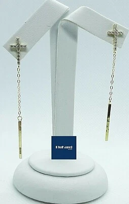 Orecchini Donna lunghi croce in argento 925 dorato con zirconi bianchi - Immagine 1 di 4