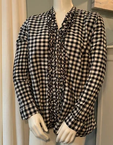 Motherhood Sz Large Gingham Button Black White Shirt Ruffle Maternity - Picture 1 of 8