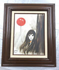 Vintage 1970's Oil On Canvas Painting Big Eyes Girl Red Balloon 🎈 Signed SARDI
