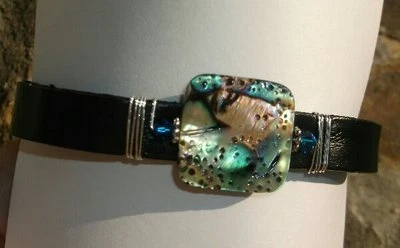 Abalone Rectangle (paua shell), Crystal & Flat Leather Bracelet Sundance Arti - Image 1 of 4