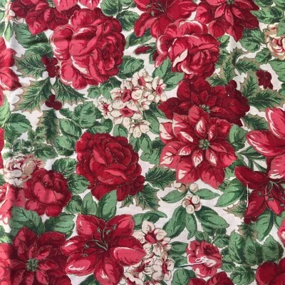 Holiday Floral Metallic Poinsettia Cranston Green Cotton - 1/2 yard - Free Ship - Image 1 of 4