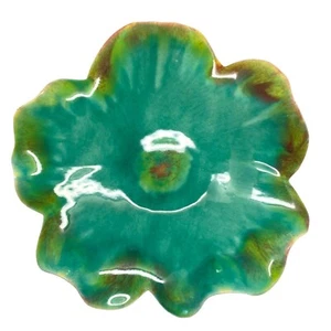 Green Opalescent Plate Free Form Trinket Bowl Wavy Edge Floral 4 Inch Tall - Picture 1 of 9