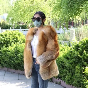 Women Real Red Fox Fur Coat Natural Genuine Fur Jacket Full Pelt Thick Overcoat  - Picture 1 of 4