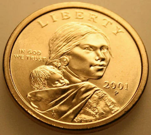 2001-P Sacagawea Native American Dollar Uncirc BU Golden Nice No Problem Coin Cover